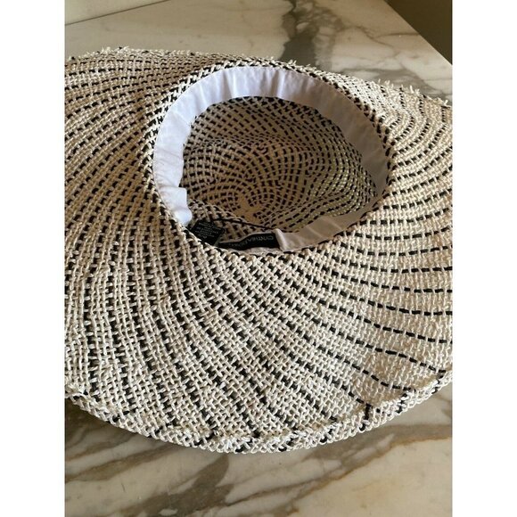 White Black Wide Brim Sun Hat Paper Straw Cynthia Rowley - Picture 5 of 8